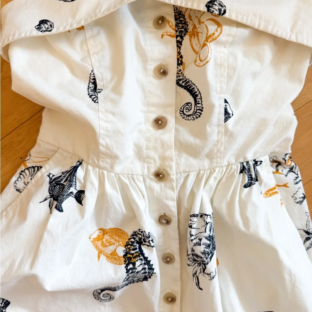 Anthropologie Maeve Strapless Buttondown Wide-Leg Jumpsuit Size 4 Sea Creatures - Picture 6 of 8